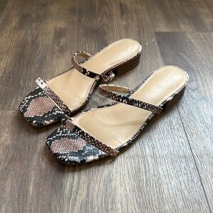 Express Nude & Black Snakeskin Flat Sandals